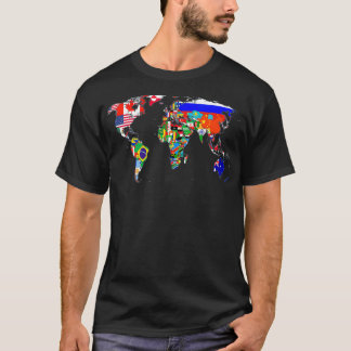 World Map Land Flagga Atlas T Shirt