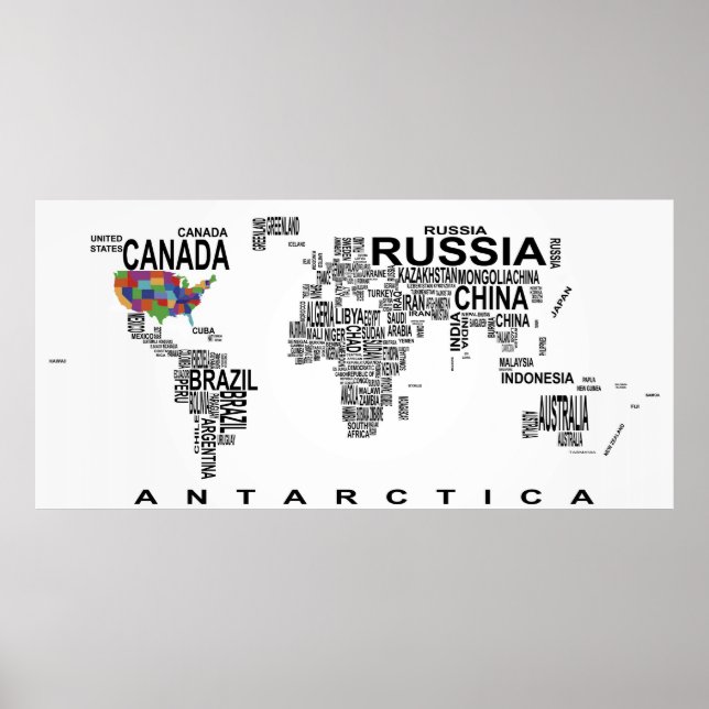 WORLD MAP med LAND som TEXT Poster (Framsidan)