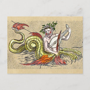 World Map Merman and Lyre Vykort