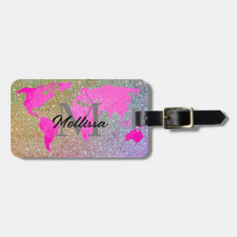 World Map Monogram Traveler Rosa Guld Glitter Cool Bagagebricka