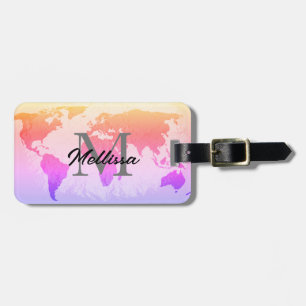 World Map Monogram Traveler Rosa Lavender Bagagebricka