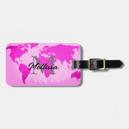 World Map Monogram Traveler  Rosa Lila Bagagebricka