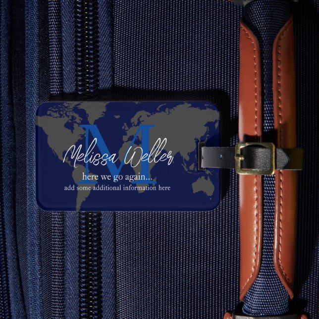 World Map Mörk-Blue Traveler Monogram Bagagebricka (Framsida Insitu 4)