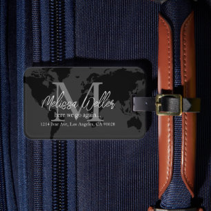 World Map Mörk-Grått Traveler Monogram Bagagebricka