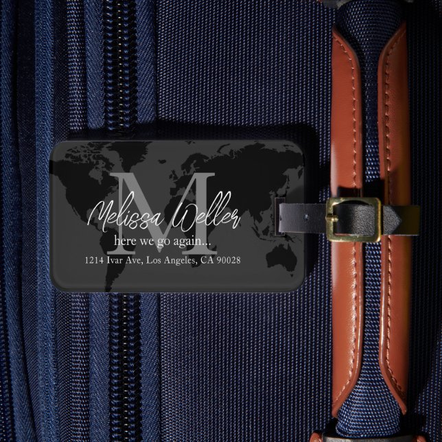 World Map Mörk-Grått Traveler Monogram Bagagebricka (Framsida Insitu 4)