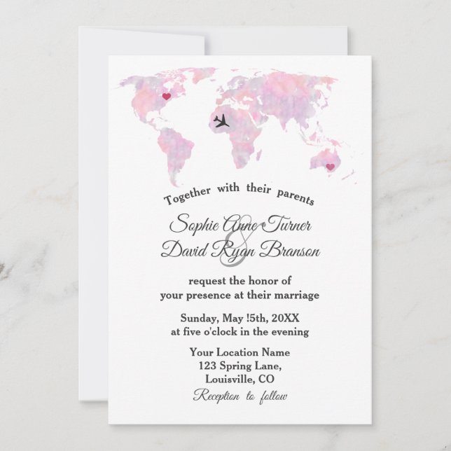 World Map of anpassningsbar Destination Wedding Wa Inbjudningar (Framsida)