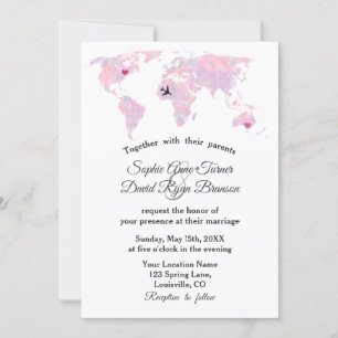 World Map of anpassningsbar Destination Wedding Wa Inbjudningar