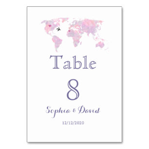 World Map of Destination Wedding Travel Watercolor Bordsnummer