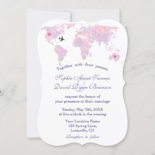 World Map of Destination Wedding Travel Watercolor Inbjudningar