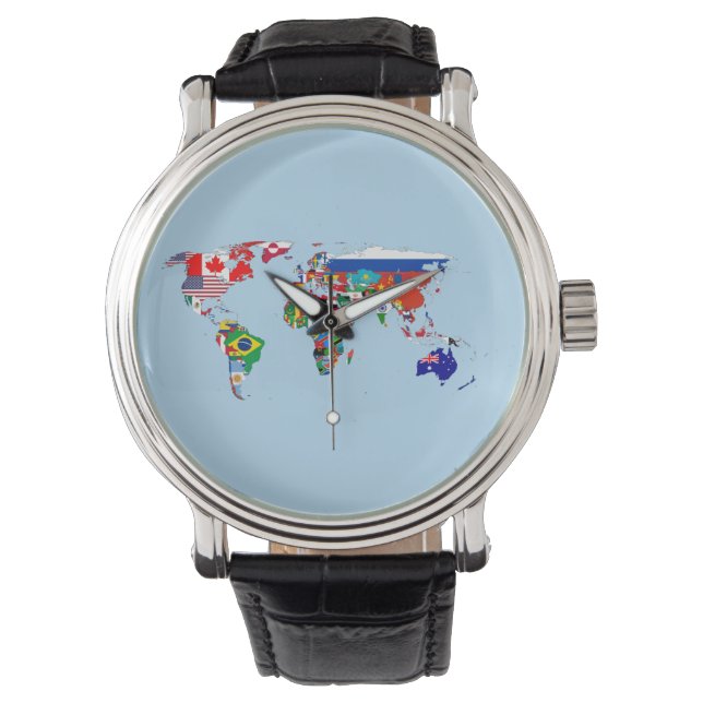 World Map of Flaggor eWatch Watch Watch Armbandsur (Framsida)