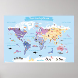 World Map of Illustrations med söta och älskande b Poster