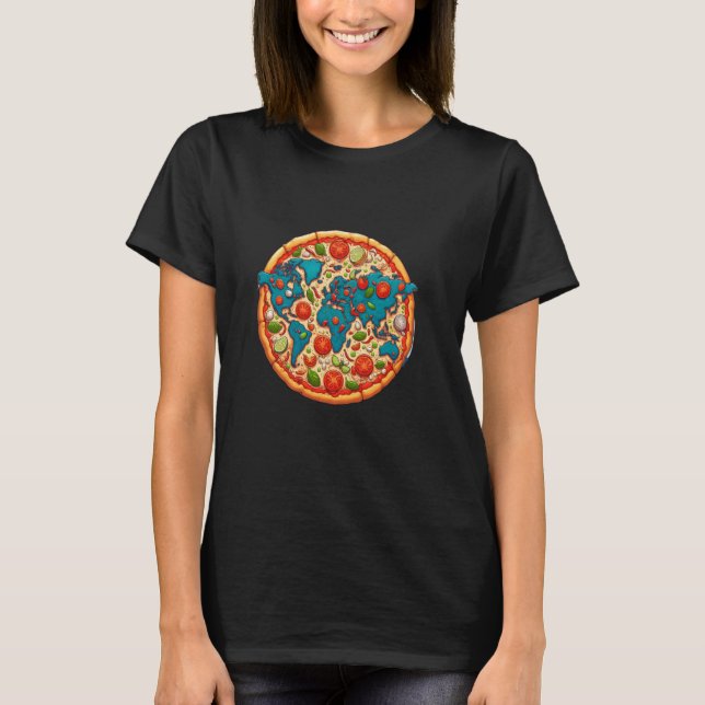 World Map on a Delicious Pizza T Shirt (Framsida)