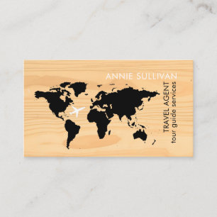 World Map on faux wood, Travel Agent Visitkort