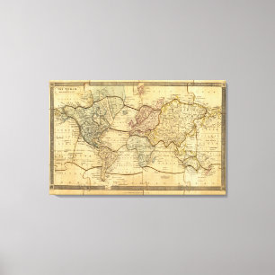 World map on Mercators Projection Canvastryck
