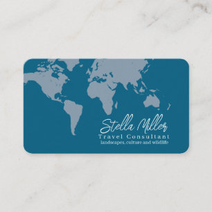 World Map on Ocean Blue - Travel Consultant Visitkort
