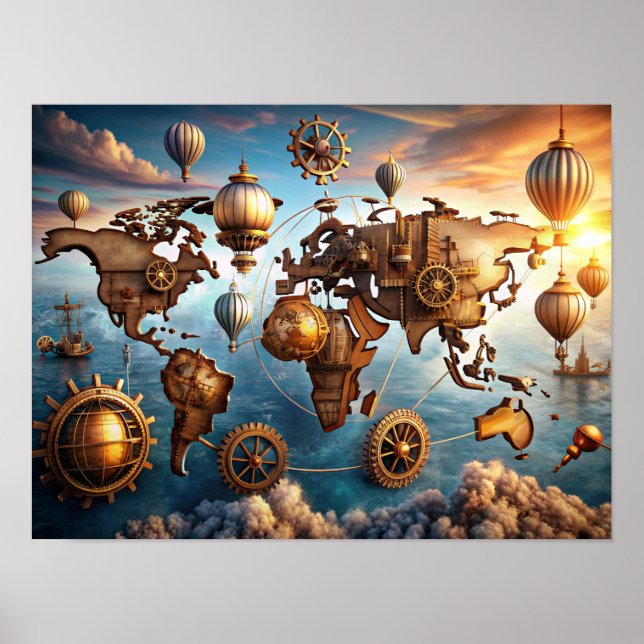 World Map Poster Wall Art Vatten Färg (Framsidan)