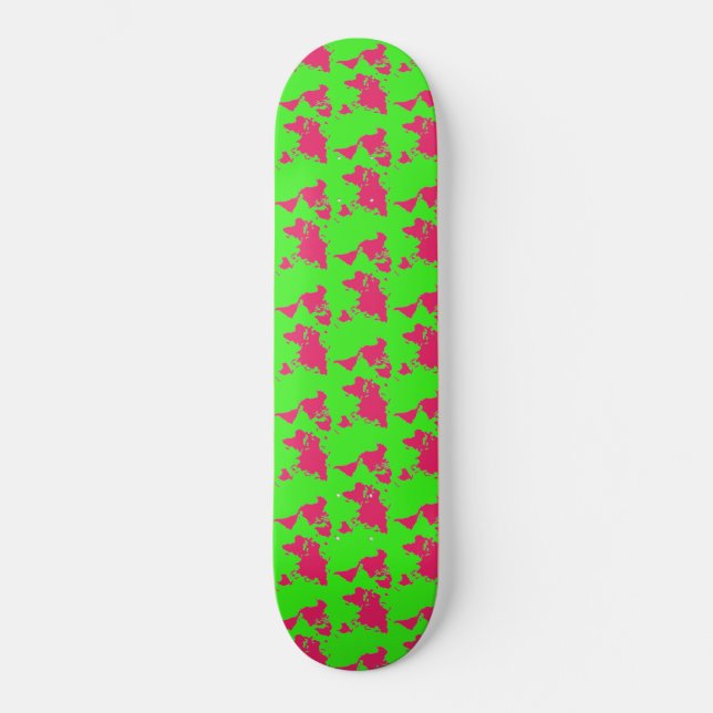 World Map Pre-Byggt Complete Neon Grönt Skateboard (Framsida)