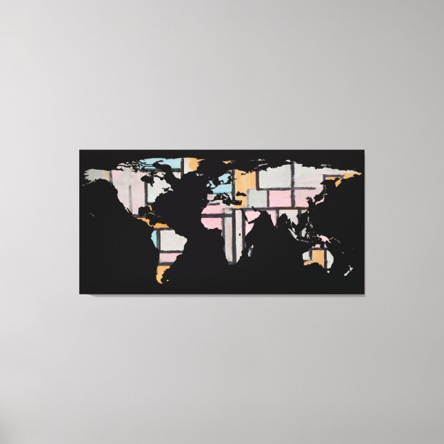 World Map Silhouette - Abstrakt Piet Mondrian Canvastryck (Framsida)