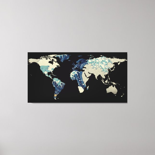 World Map Silhouette - den Underbara vågen av Kana Canvastryck (Framsida)