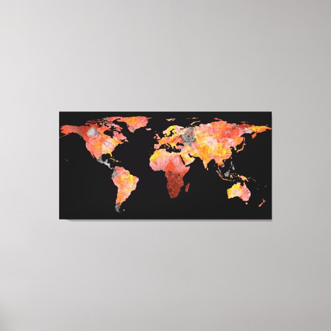 World Map Silhouette - Fire Photographic Mandala Canvastryck (Framsida)