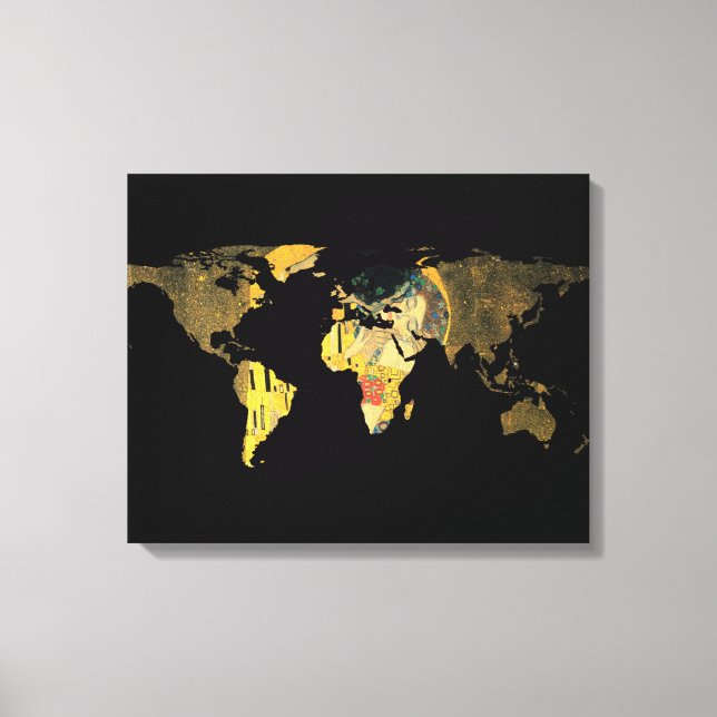 World Map Silhouette - Kiss Gustav Klimt Canvastryck (Framsida)