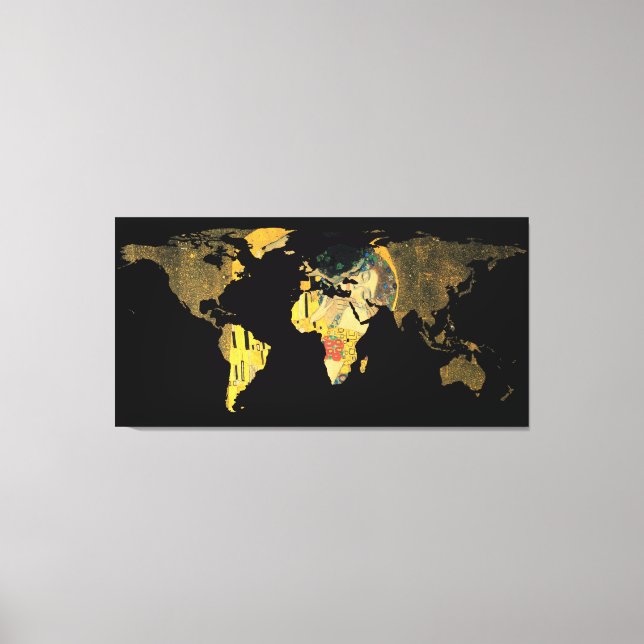 World Map Silhouette - Kiss Gustav Klimt Canvastryck (Framsida)
