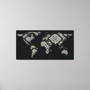 World Map Silhouette - Patterned Mandala 02 Canvastryck