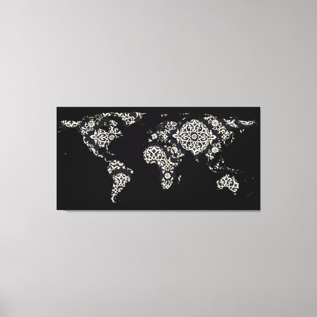 World Map Silhouette - Patterned Mandala 02 Canvastryck (Framsida)