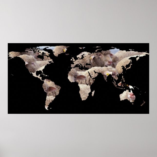 World Map Silhouette - Sheep Herd Poster (Framsidan)