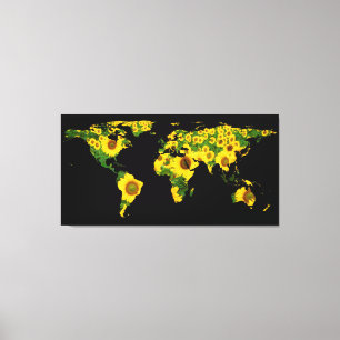 World Map Silhouette - Solblommor Canvastryck