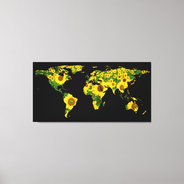 World Map Silhouette - Solblommor Canvastryck (Framsida)