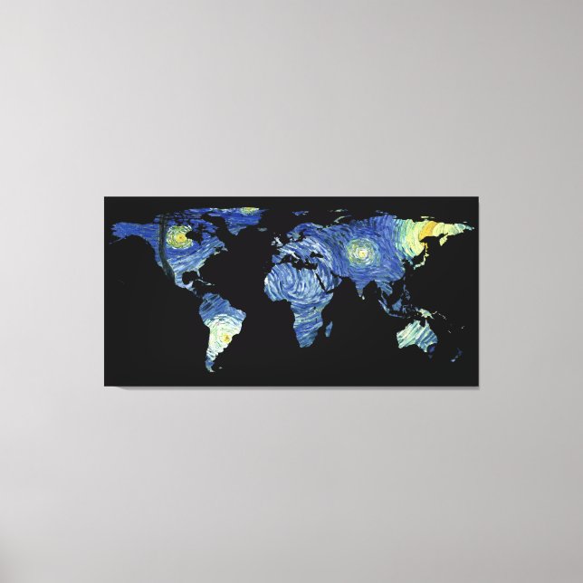 World Map Silhouette - Starry Natt Canvastryck (Framsida)