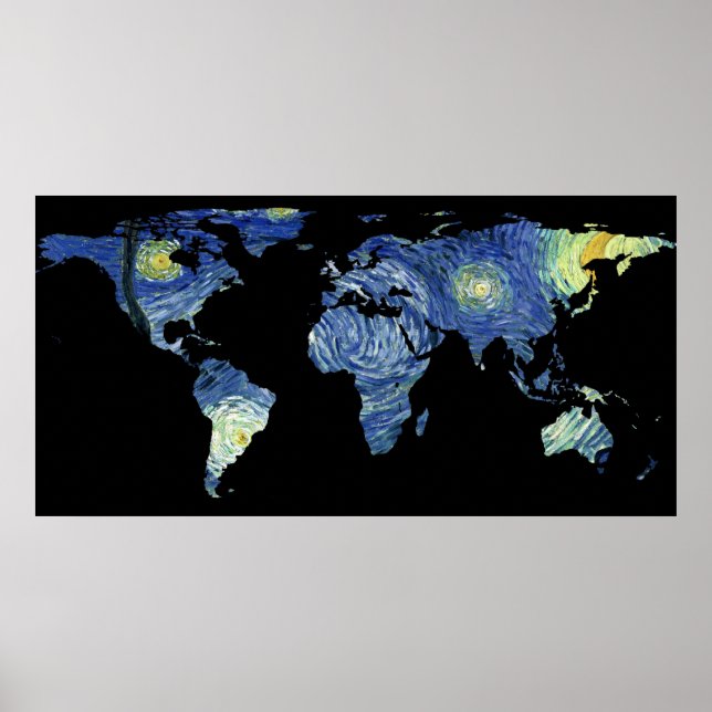 World Map Silhouette - Starry Natt Poster (Framsidan)