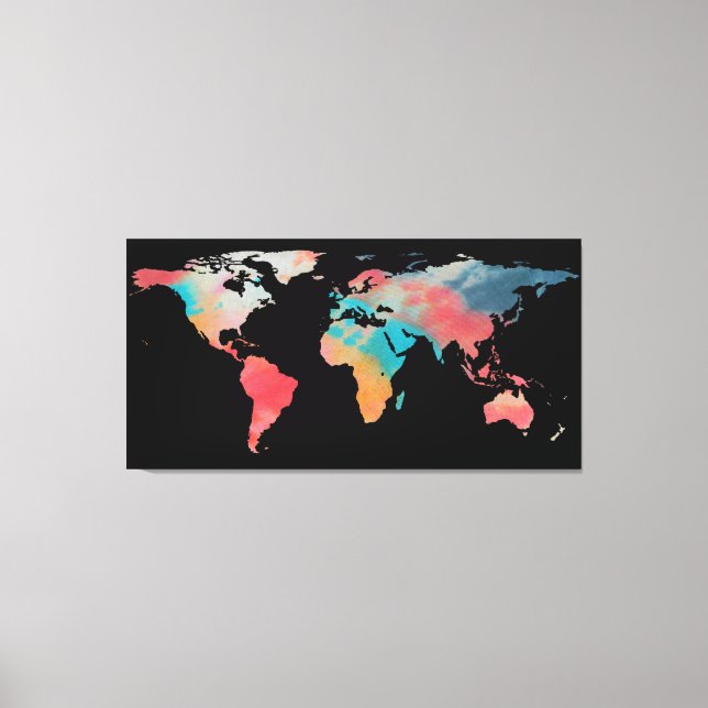 World Map Silhouette - Tie Dye Färg Canvastryck (Framsida)