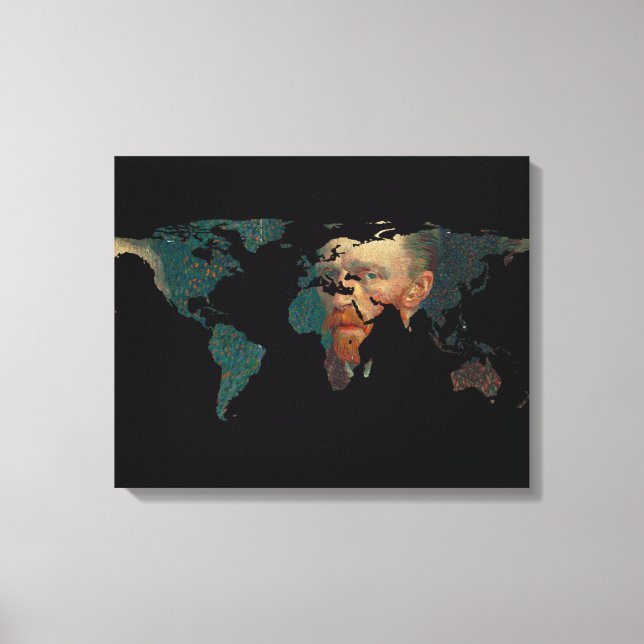 World Map Silhouette - Van Gogh Självporträtt Canvastryck (Framsida)