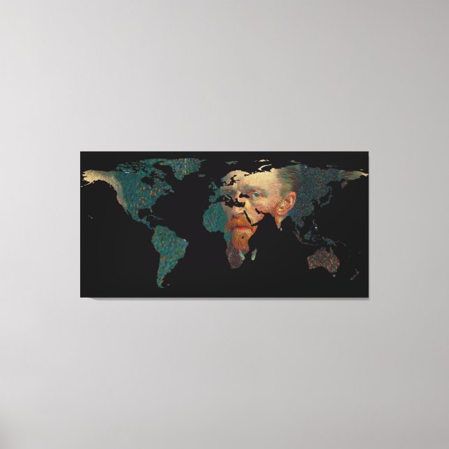World Map Silhouette - Van Gogh Självporträtt Canvastryck (Framsida)