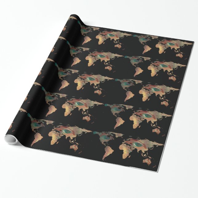 World Map Silhouette - Van Goghs målade Öga Presentpapper (Utrullad)