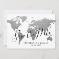 World Map Silver Grått Destination Wedding Photo