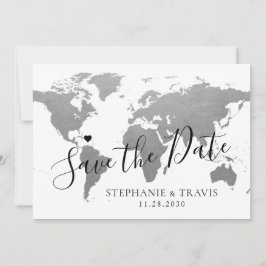 World Map Silver Grått Destination Wedding Photo Spara Datumet