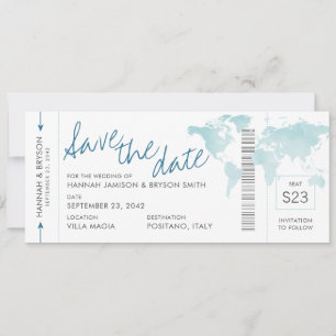 World Map Teal Blue Boarding Pass Spara datum