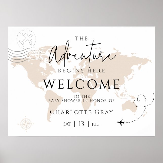 World map travel baby shower welcome sign poster (Framsidan)