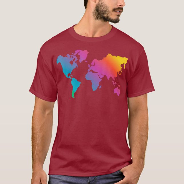 World Map Travel Land Geography Färg Art T Shirt (Framsida)