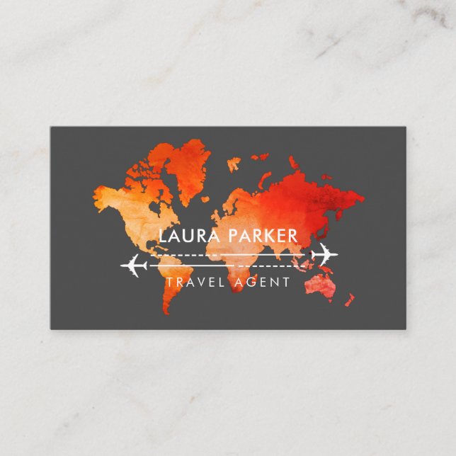  World Map Travel Vacation Services Orange Agent  Visitkort (Framsida)