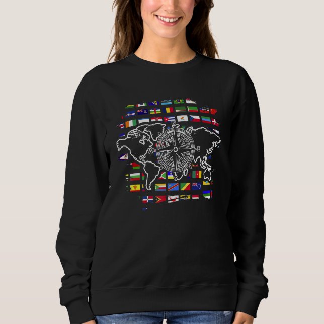 World Map Traveler Internationell Land Flaggor Wor T Shirt (Framsida)