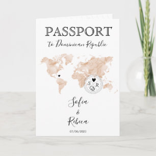 World Map Two Brides med Bröllop Destinationspass Inbjudan