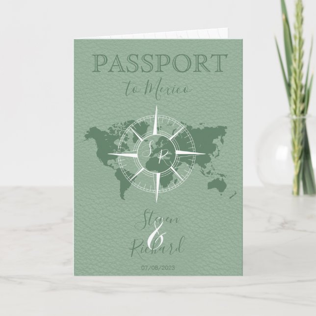 World Map Two Grooms för pass för destinationsbröl Inbjudan (Framsida)