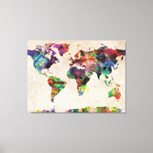 World Map Urban Watercolor Canvastryck