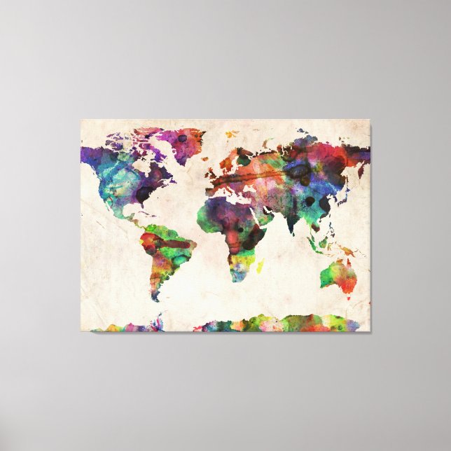 World Map Urban Watercolor Canvastryck (Framsida)