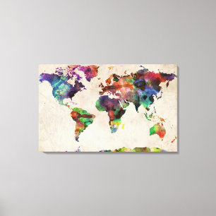 World Map Urban Watercolor Canvastryck