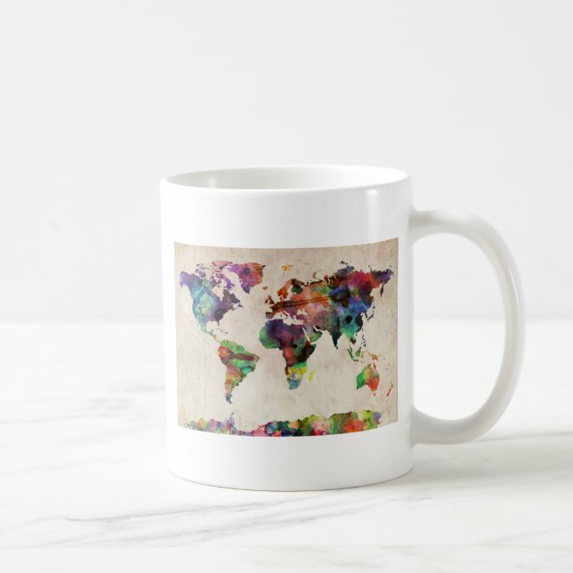 World Map Urban Watercolor Kaffemugg (Höger)